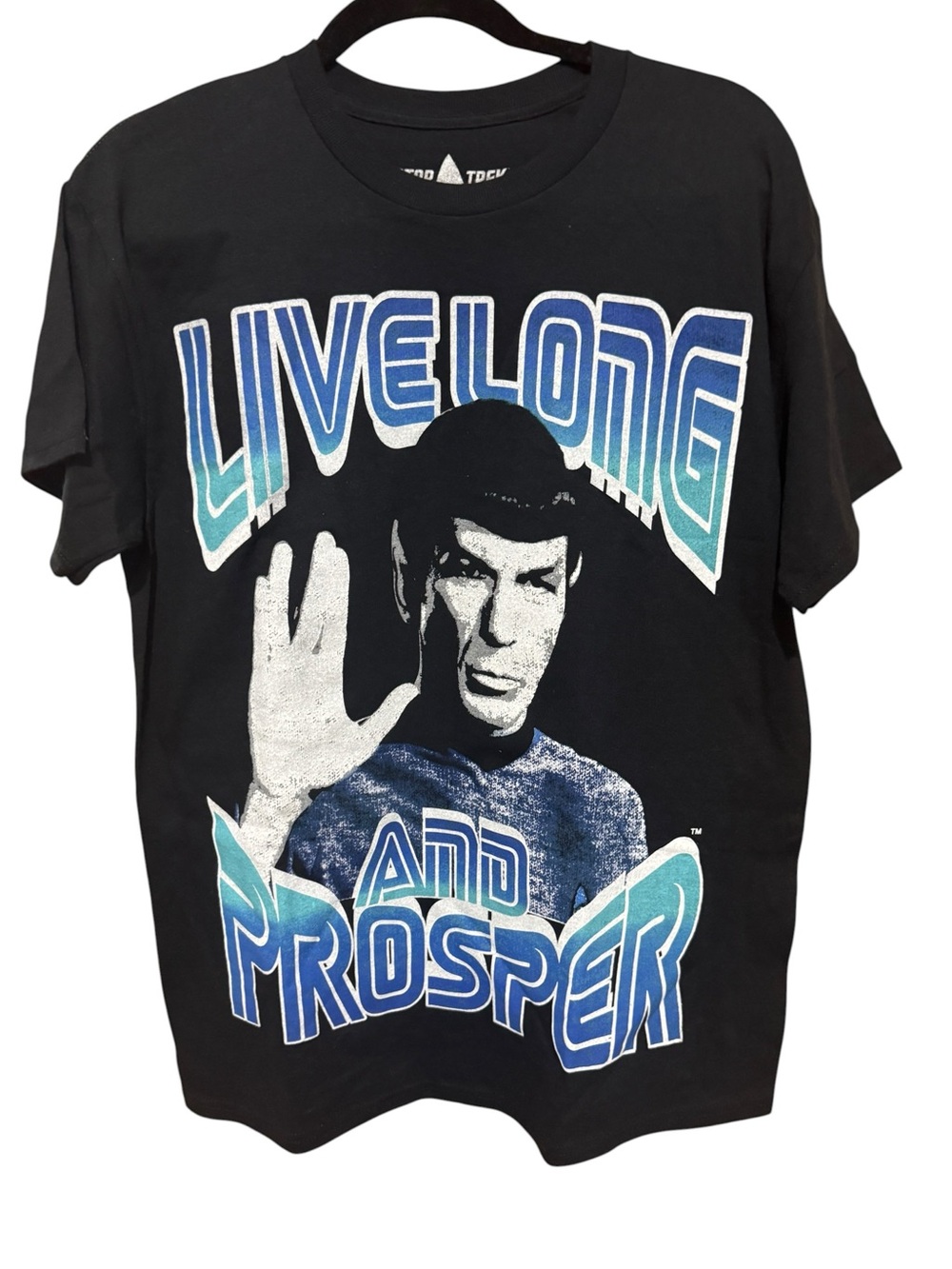 Star Trek Spock Live Long and Prosper Graphic T-Shirt Black Blue Size Medium